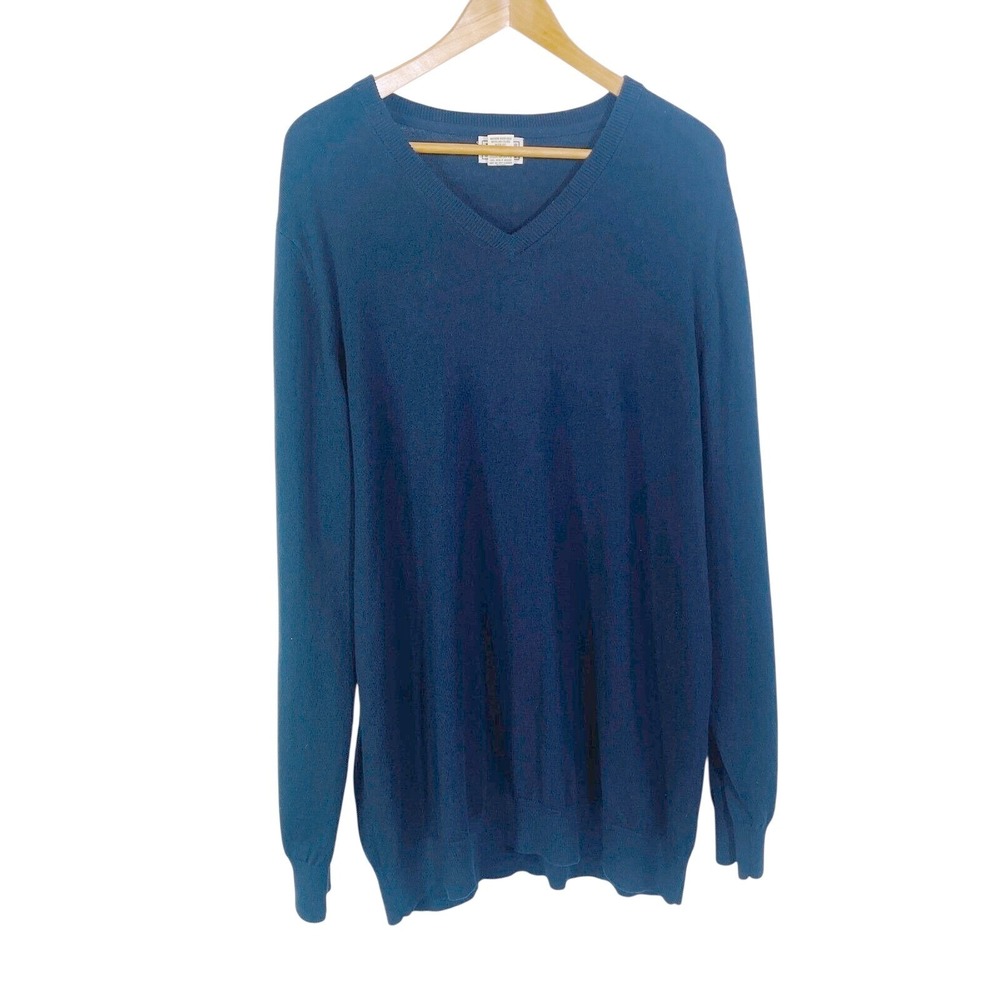 LL Bean Cashmere Blend Sweater Men's‎ XLT Tall Navy Blue Cotton V-Neck